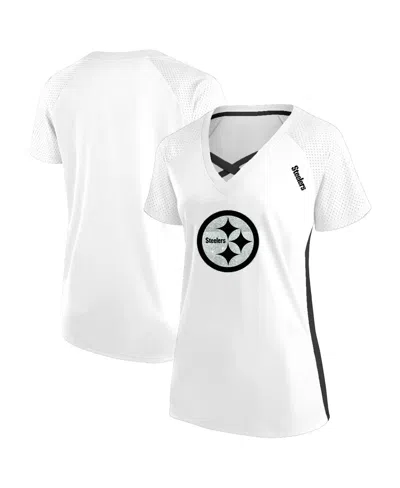 Fanatics Women's White Pittsburgh Steelers Plus Size Glitter Lace-up V-neck T-shirt