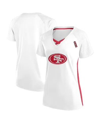 Fanatics Women's White San Francisco 49ers Plus Size Glitter Lace-up V- Neck T-shirt