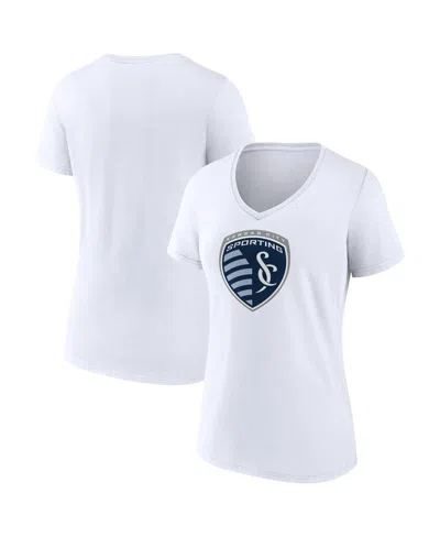 Fanatics Women's White Sporting Kansas City Logo V-neck T-shirt