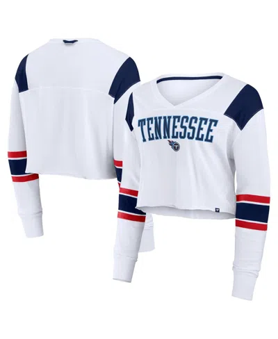 Fanatics Women's White Tennessee Titans Stretch Cropped Fashion Long Sleeve T-shirt In Multi