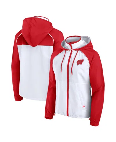 Fanatics Women's White Wisconsin Badgers Full-zip Anorak Hoodie Jacket In White,red