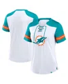 Fanatics Women's White/aqua Miami Dolphins Foiled Primary Lace-up T-shirt In White,aqua