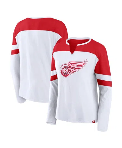 Fanatics Women's White/athletic Red Detroit Red Wings 2025 Nhl Stadium Series Frozen Long Sleeve Notch Neck T In White,athletic Red
