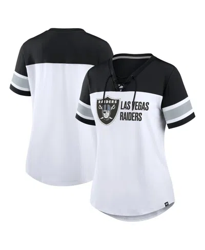 Fanatics Women's White/black Las Vegas Raiders Athena Lace-up V-neck T-shirt In Multi