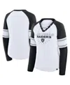 Fanatics Women's White/black Las Vegas Raiders Redzone Blitz Package Raglan Lace-up V-neck Long Sleeve T-shir In Multi