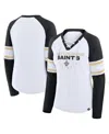 Fanatics Women's White/black New Orleans Saints Redzone Blitz Package Raglan Lace-up V-neck Long Sleeve T-shi In White