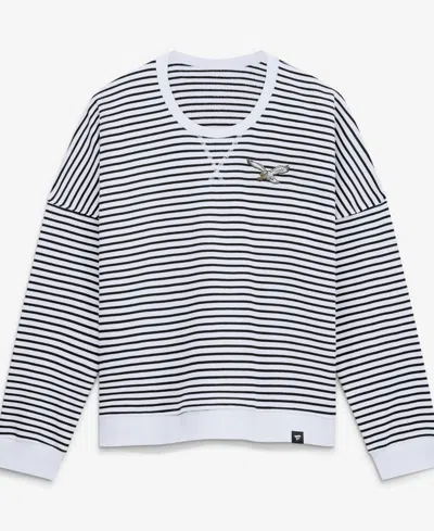 Fanatics Women's White/black Philadelphia Eagles Striped Oversized French Terry Sweatshirt In Animal Print