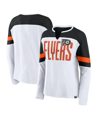 Fanatics Women's White/black Philadelphia Flyers Frozen Long Sleeve Notch Neck T-shirt In White,black