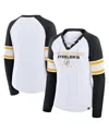Fanatics Women's White/black Pittsburgh Steelers Redzone Blitz Package Raglan Lace-up V-neck Long Sleeve T-sh In White
