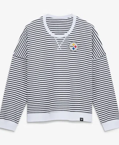 Fanatics Women's White/black Pittsburgh St-shirtlers Striped Oversized French Terry Sweatshirt In White,black