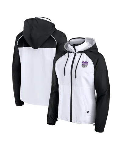 Fanatics Women's White/black Sacramento Kings Anorak Raglan Full-zip Hoodie Jacket In White,black