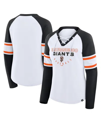 Fanatics Women's White/black San Francisco Giants Blitz Package Raglan Lace-up V-neck Long Sleeve T-shirt