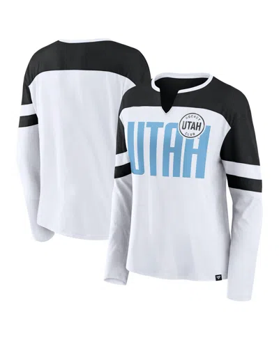 Fanatics Women's White/black Utah Hockey Club Frozen Notch Neck Long Sleeve T-shirt In White,black