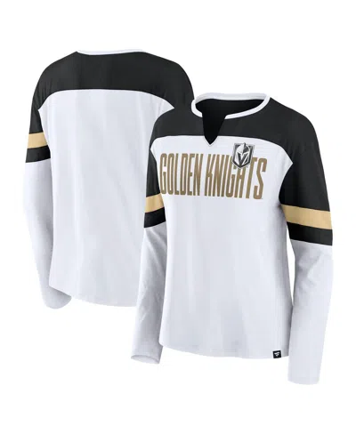 Fanatics Women's White/black Vegas Golden Knights Frozen Long Sleeve Notch Neck T-shirt In White,black