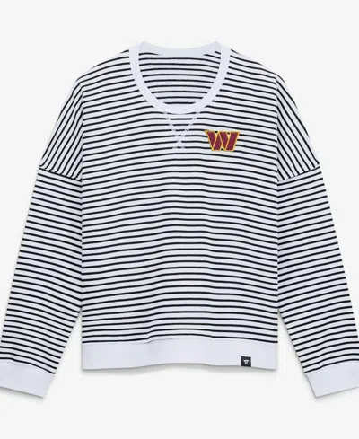 Fanatics Women's White/black Washington Commanders Striped Oversized French Terry Sweatshirt In White,black