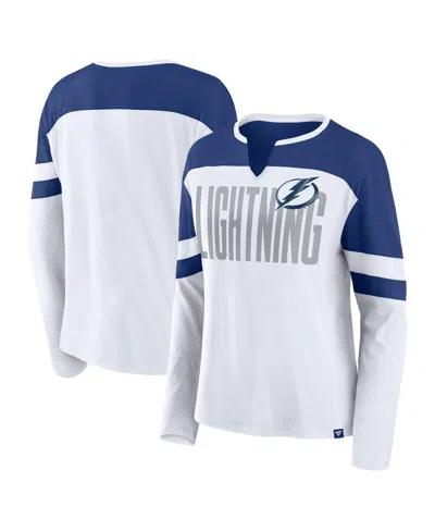 Fanatics Women's White/blue Tampa Bay Lightning Frozen Long Sleeve Notch Neck T-shirt In White,blue
