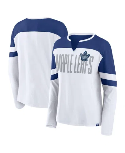 Fanatics Women's White/blue Toronto Maple Leaf's Frozen Long Sleeve Notch Neck T-shirt