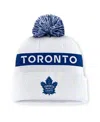 Fanatics Women's White/blue Toronto Maple Leafs Authentic Pro Rink Cuffed With Pom Knit Hat In White,blue