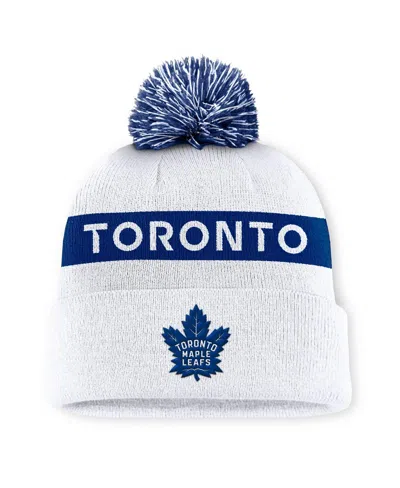 Fanatics Women's White/blue Toronto Maple Leafs Authentic Pro Rink Cuffed With Pom Knit Hat In White,blue