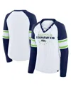 Fanatics Women's White/college Navy Seattle Seahawks Redzone Blitz Package Raglan Lace-up V-neck Long Sleeve  In Blue