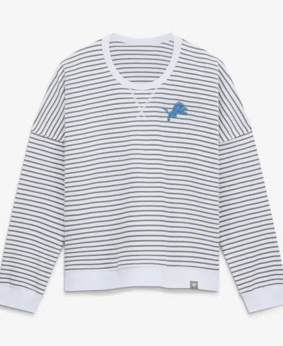 Fanatics Women's White/gray Detroit Lions Striped Oversized French Terry Sweatshirt In White,gray