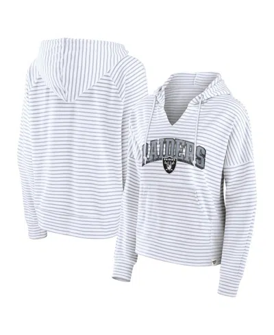 Fanatics Women's White/gray Las Vegas Raiders Striped Notch Neck Pullover Hoodie In White,gray