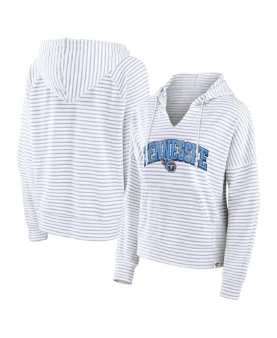 Fanatics Women's White/gray Tennessee Titans Striped Notch Neck Pullover Hoodie