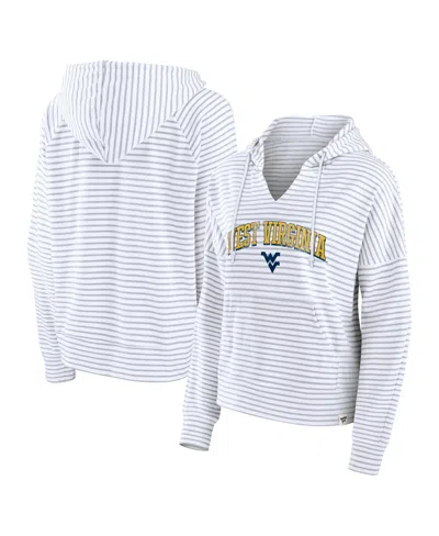 Fanatics Women's White/gray West Virginia Mountaineers Arch Logo Striped Notch Neck Pullover Hoodie