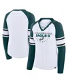 Fanatics Women's White/green Philadelphia Eagles Redzone Blitz Package Raglan Lace-up V-neck Long Sleeve T-sh In Multi