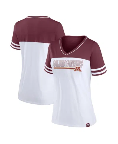 Fanatics Women's White/maroon Minnesota Golden Gophers Iconic Color Block T-shirt In White,maroon