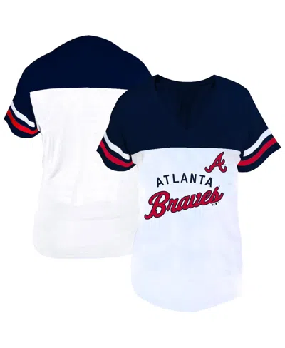 Fanatics Women's White/navy Atlanta Braves Plus Size Two-stripe V-neck T-shirt In Multi