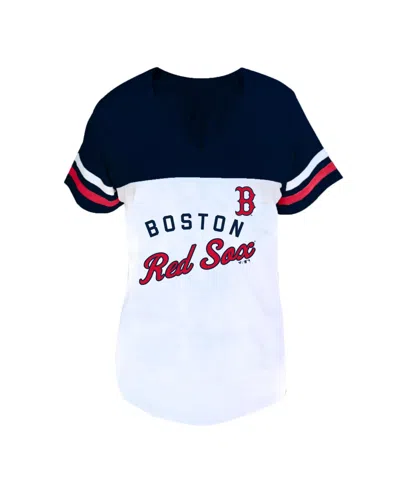 Fanatics Women's White/navy Boston Red Sox Plus Size Two-stripe V-neck T-shirt In Blue