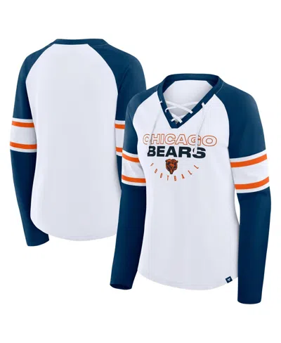Fanatics Women's White/navy Chicago Bears Redzone Blitz Package Raglan Lace-up V-neck Long Sleeve T-shirt In Multi