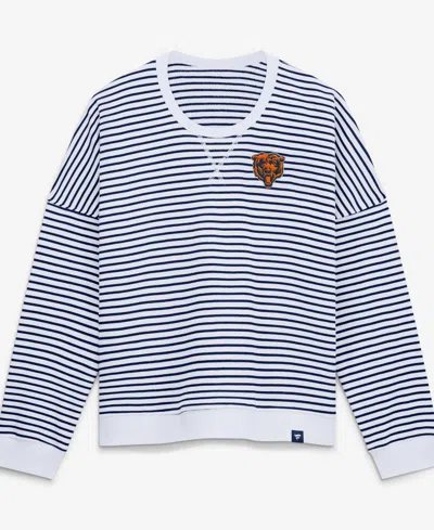 Fanatics Women's White/navy Chicago Bears Striped Oversized French Terry Sweatshirt In White,navy