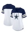 Fanatics Women's White/navy Dallas Cowboys Athena Rhinestone Lace-up V-neck T-shirt