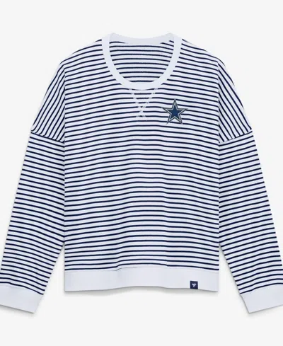 Fanatics Women's White/navy Dallas Cowboys Striped Oversized French Terry Sweatshirt In White,navy