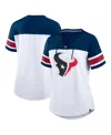 Fanatics Women's White/navy Houston Texans Athena Rhinestone Lace-up V-neck T-shirt In Multi