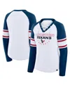 Fanatics Women's White/navy Houston Texans Redzone Blitz Package Raglan Lace-up V-neck Long Sleeve T-shirt In Multi