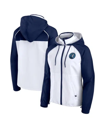 Fanatics Women's White/navy Minnesota Timberwolves Anorak Raglan Full-zip Hoodie Jacket