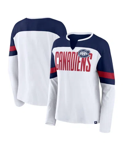 Fanatics Women's White/navy Montreal Canadiens Frozen Long Sleeve Notch Neck T-shirt