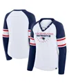 Fanatics Women's White/navy Houston Texans Redzone Blitz Package Raglan Lace-up V-neck Long Sleeve T-shirt In Blue