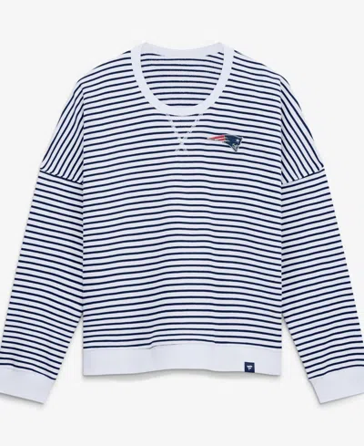Fanatics Women's White/navy New England Patriots Striped Oversized French Terry Sweatshirt In White,navy