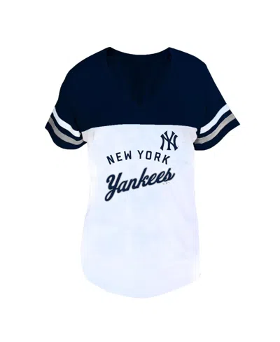 Fanatics Women's White/navy New York Yankees Plus Size Two-stripe V-neck T-shirt In Multi