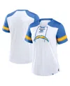 Fanatics Women's White/powder Blue Los Angeles Chargers Foiled Primary Lace-up T-shirt In White,powder Blue