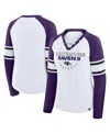 Fanatics Women's White/purple Baltimore Ravens Redzone Blitz Package Raglan Lace-up V-neck Long Sleeve T-shir In Purple