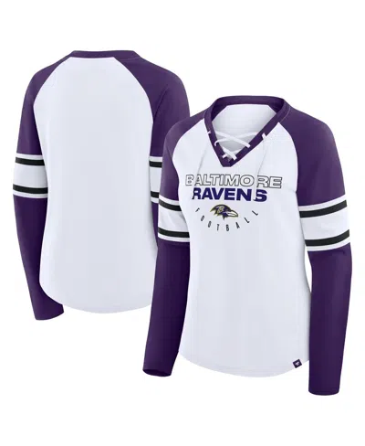 Fanatics Women's White/purple Baltimore Ravens Redzone Blitz Package Raglan Lace-up V-neck Long Sleeve T-shir