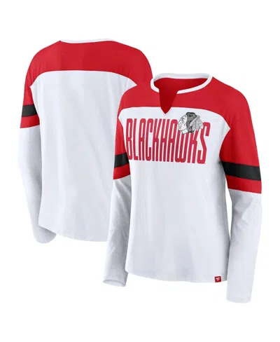 Fanatics Women's White/red Chicago Blackhawks Frozen Long Sleeve Notch Neck T-shirt In Multi