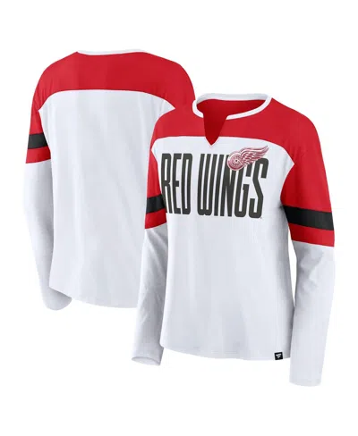 Fanatics Women's White/red Detroit Red Wings Frozen Long Sleeve Notch Neck T-shirt In White,red