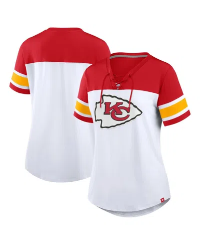 Fanatics Women's White/red Kansas City Chiefs Athena Lace-up V-neck T-shirt In Multi