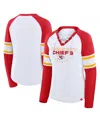 Fanatics Women's White/red Kansas City Chiefs Redzone Blitz Package Raglan Lace-up V-neck Long Sleeve T-shirt In Red